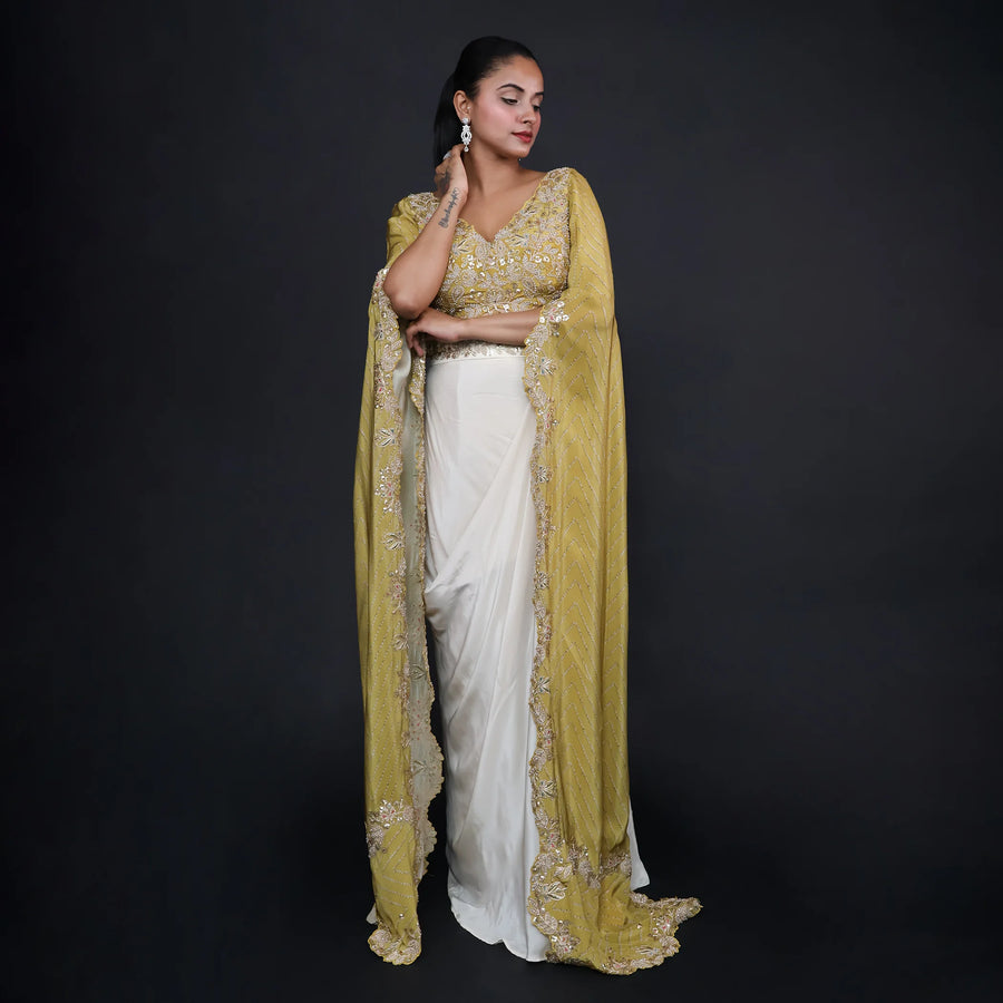 Trendy Long Sleeves Crop Top with Dhoti- Vastrachowk