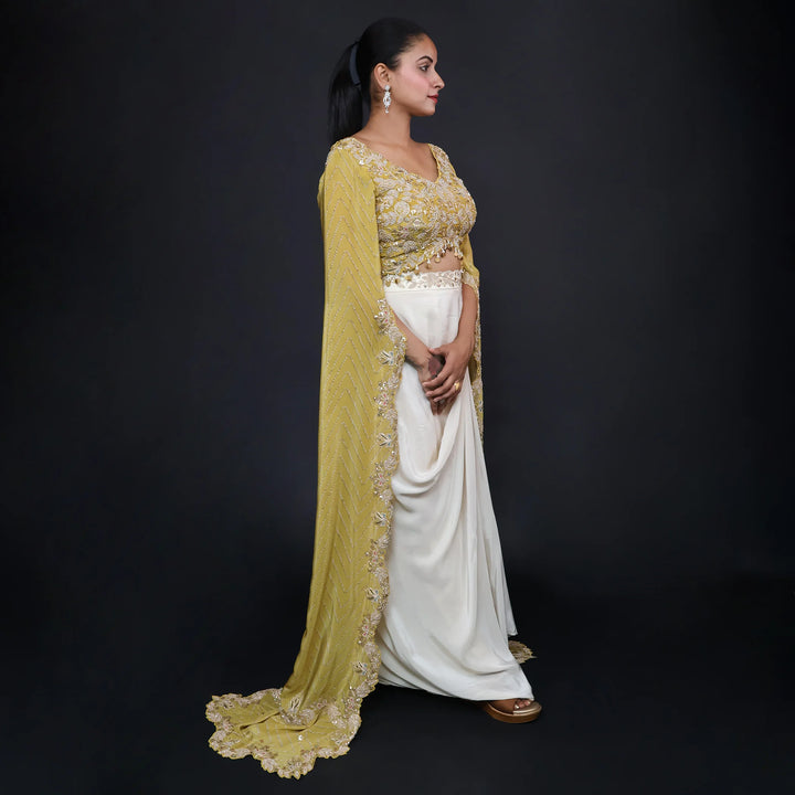 Trendy Long Sleeves Crop Top with Dhoti- Vastrachowk
