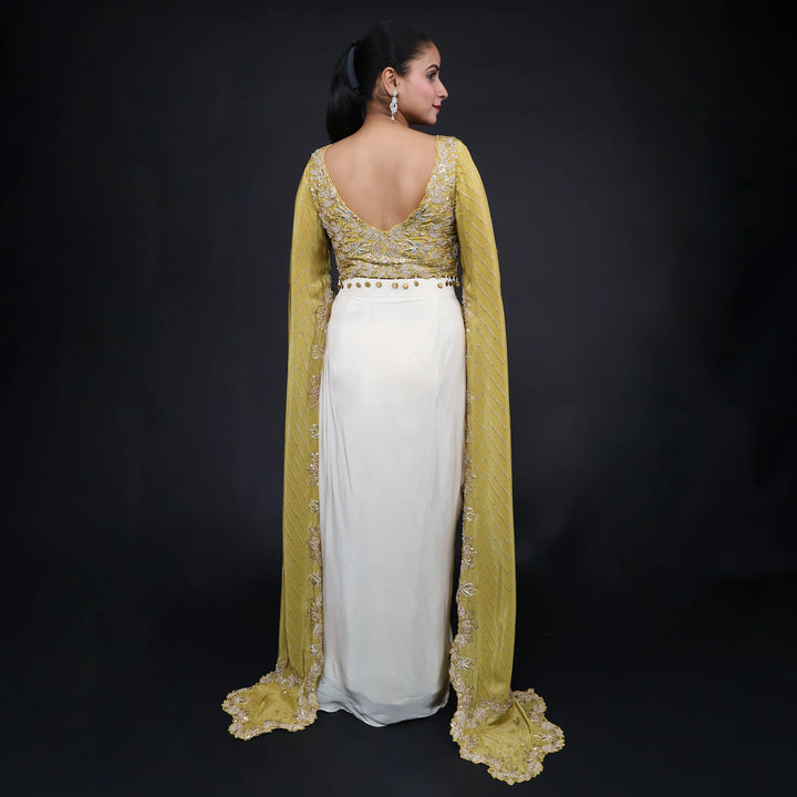 Trendy Long Sleeves Crop Top with Dhoti- Vastrachowk