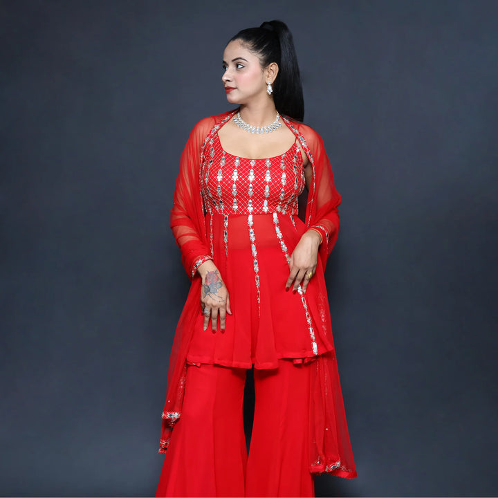 Trendy Peplum Top with Palazzo Set for Stylish Women- Vastrachowk