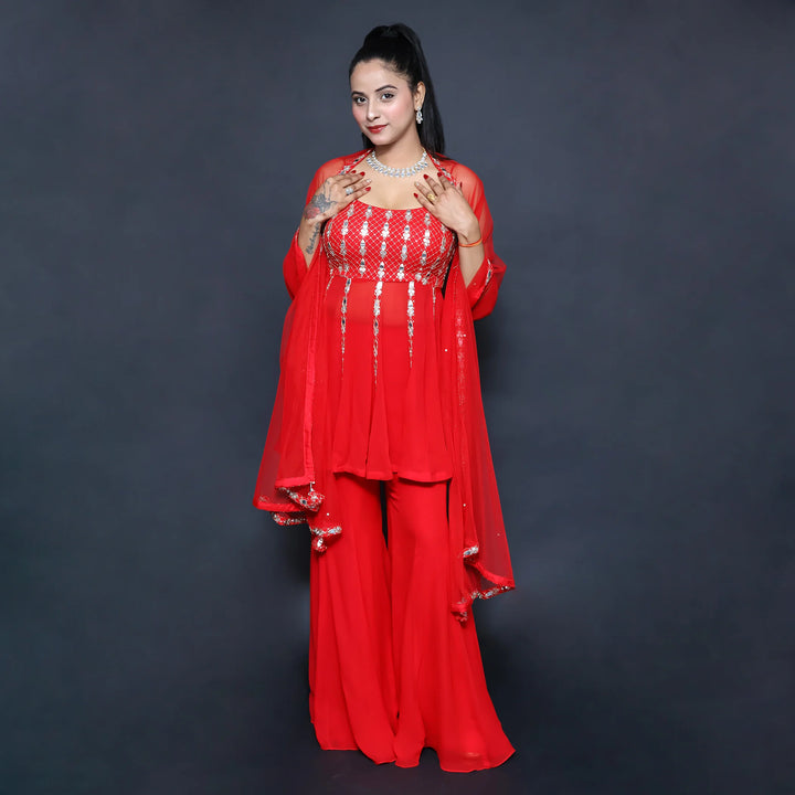 Trendy Peplum Top with Palazzo Set for Stylish Women- Vastrachowk