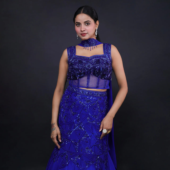 Trendy Western Crop Top Mermaid Style Lehenga- Vastrachowk
