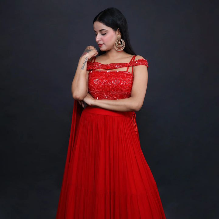 Trendy Western Crop Top Skirt Set- Vastrachowk