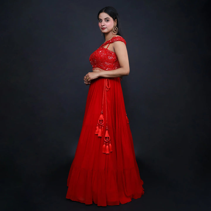 Trendy Western Crop Top Skirt Set Vastrachowk