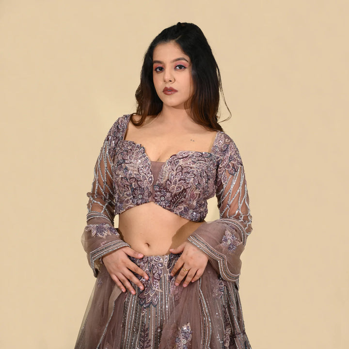 Vastrachowk Ceremonial Indo western style crop top lehenga with full sleeves