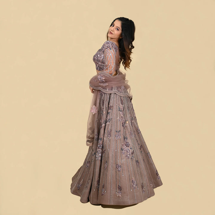Vastrachowk Ceremonial Indo western style crop top lehenga with full sleeves