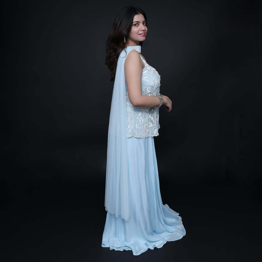 Vastrachowk Mermaid Style Crop Top Skirt with Drape