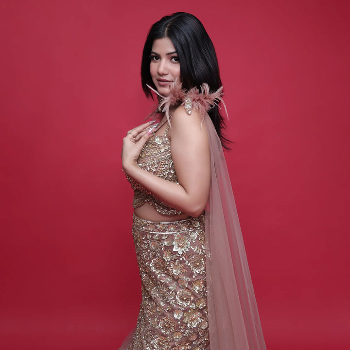 Vastrachowk Stylish Crop Top with Mermaid Skirt Set for Women
