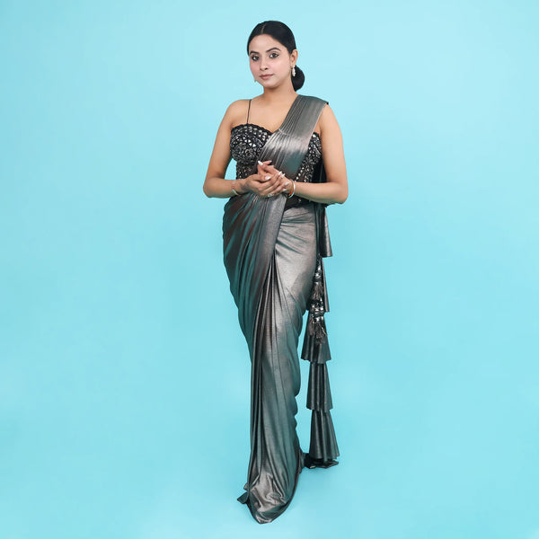 Western Crop Top Co-Ord Set in Drape Saree Style ✨