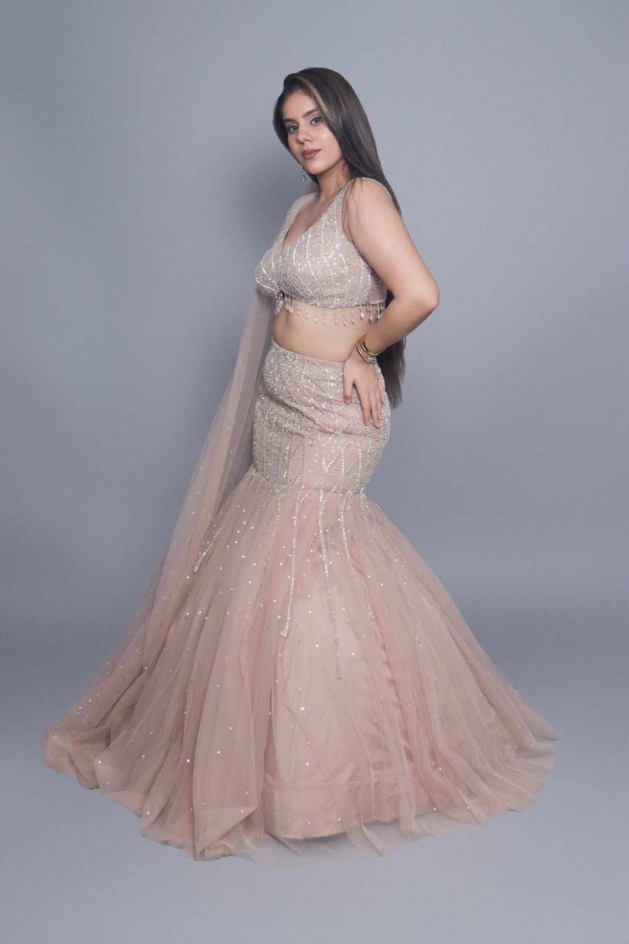 Western Crop Top Mermaid Lehenga front profile