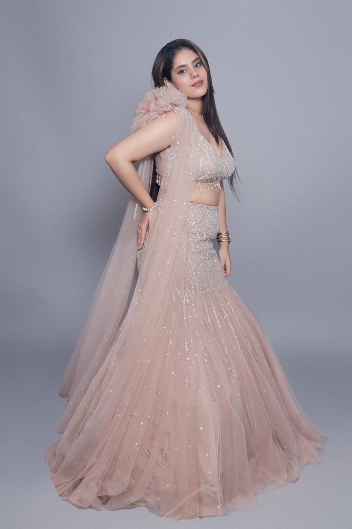 Western Crop Top Mermaid Lehenga side profile