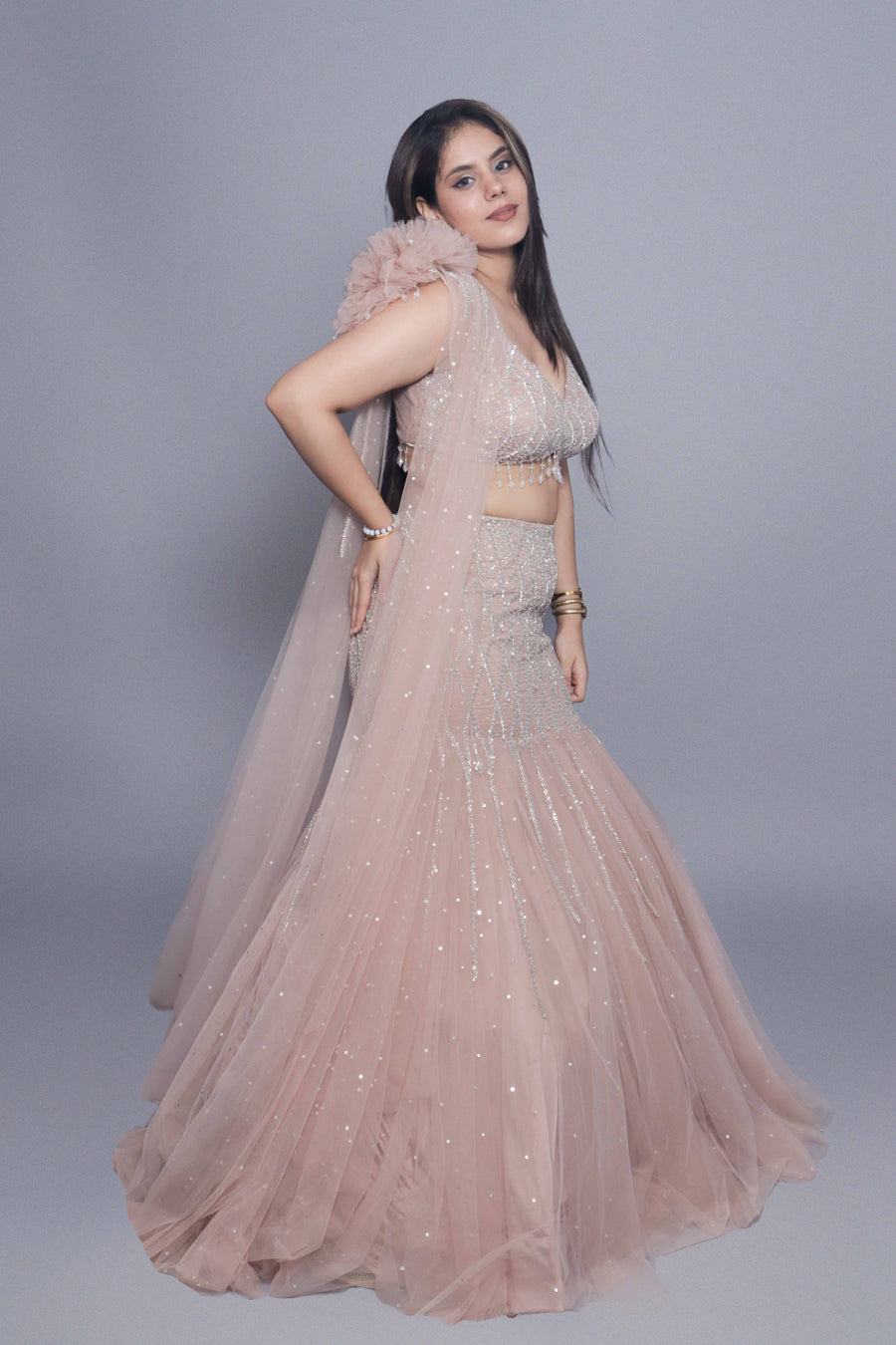 Western Crop Top Mermaid Lehenga side profile