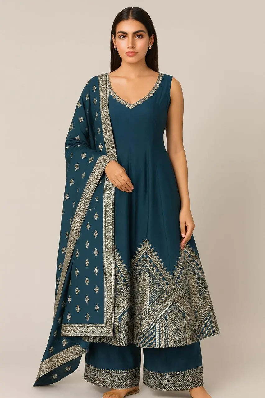 Bottle blue anarkali suit