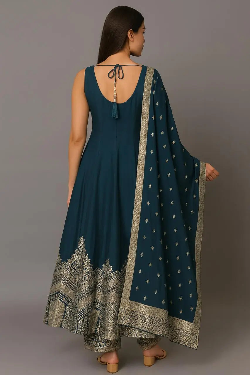 bottle blue anarkali suit