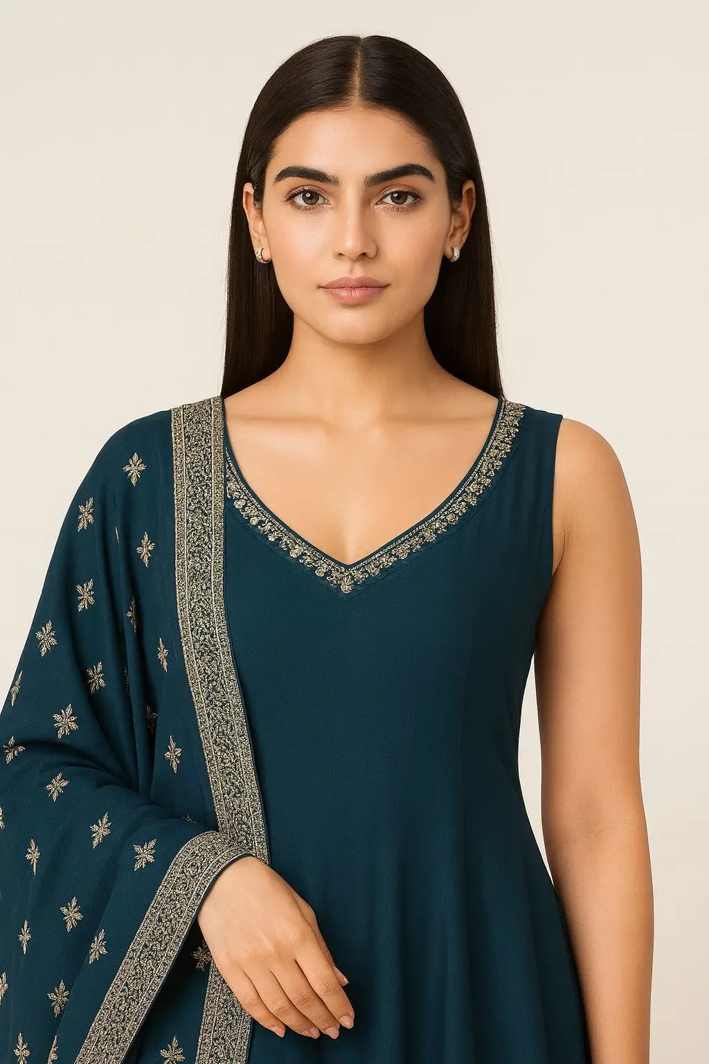 bottle blue anarkali suit