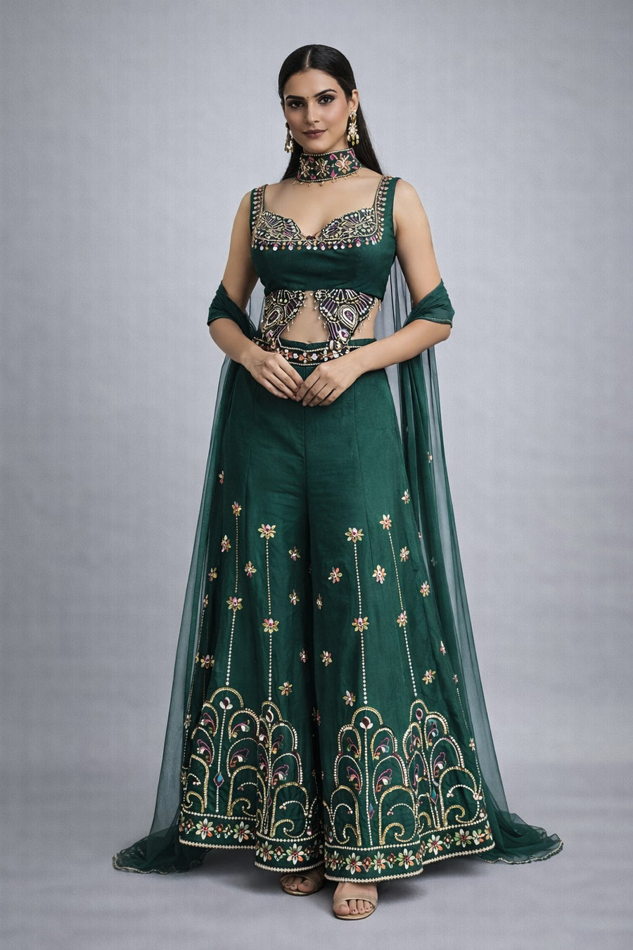 Emerald Embroidered Sharara Set with Dupatta