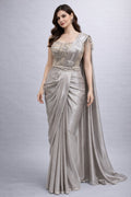 Metallic Silver Pre-Draped Saree