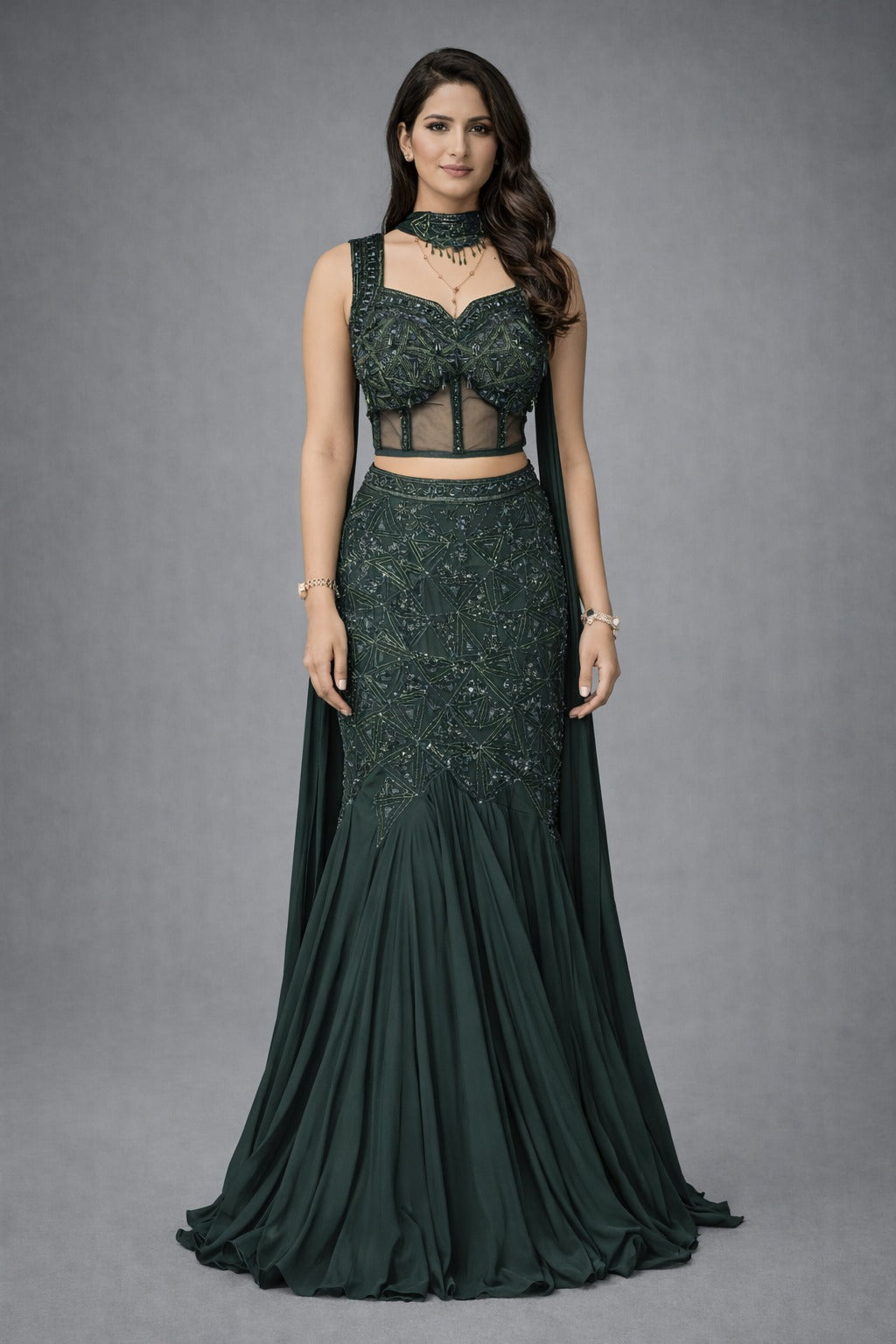 Bottle green lehanga
