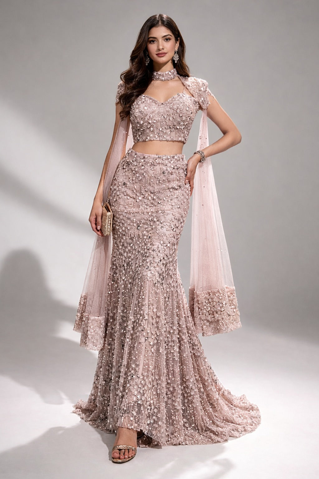 pink crop top lehanga