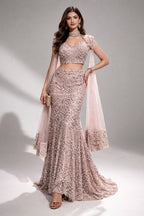 pink crop top lehanga