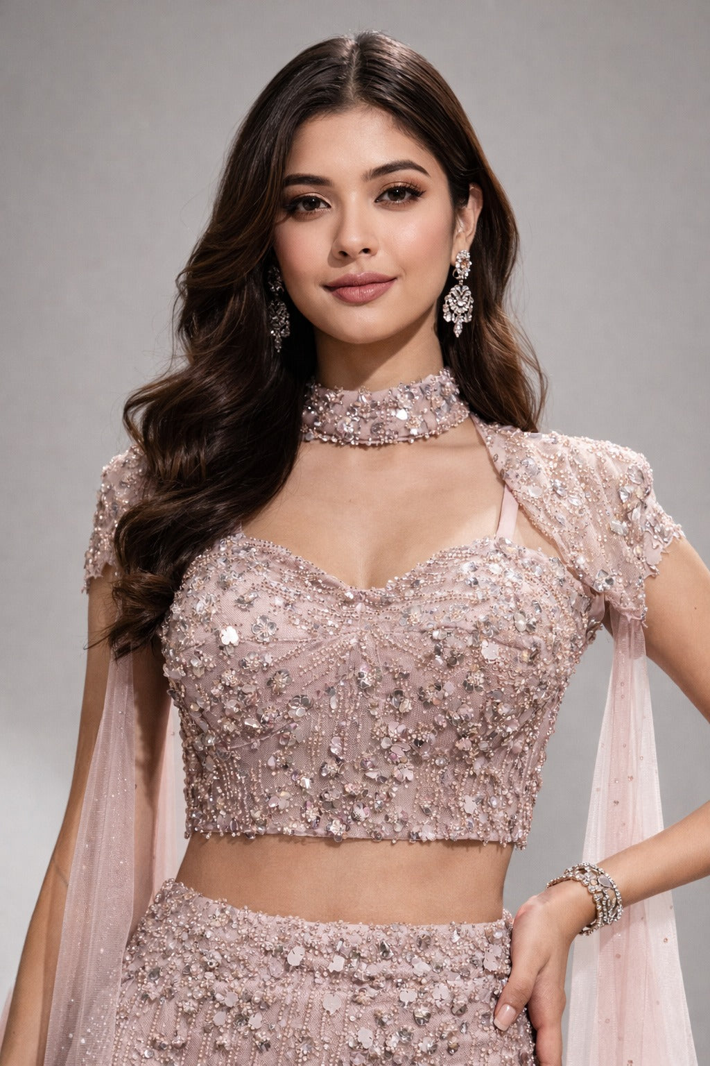 pink crop top lehanga