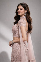 pink crop top lehanga