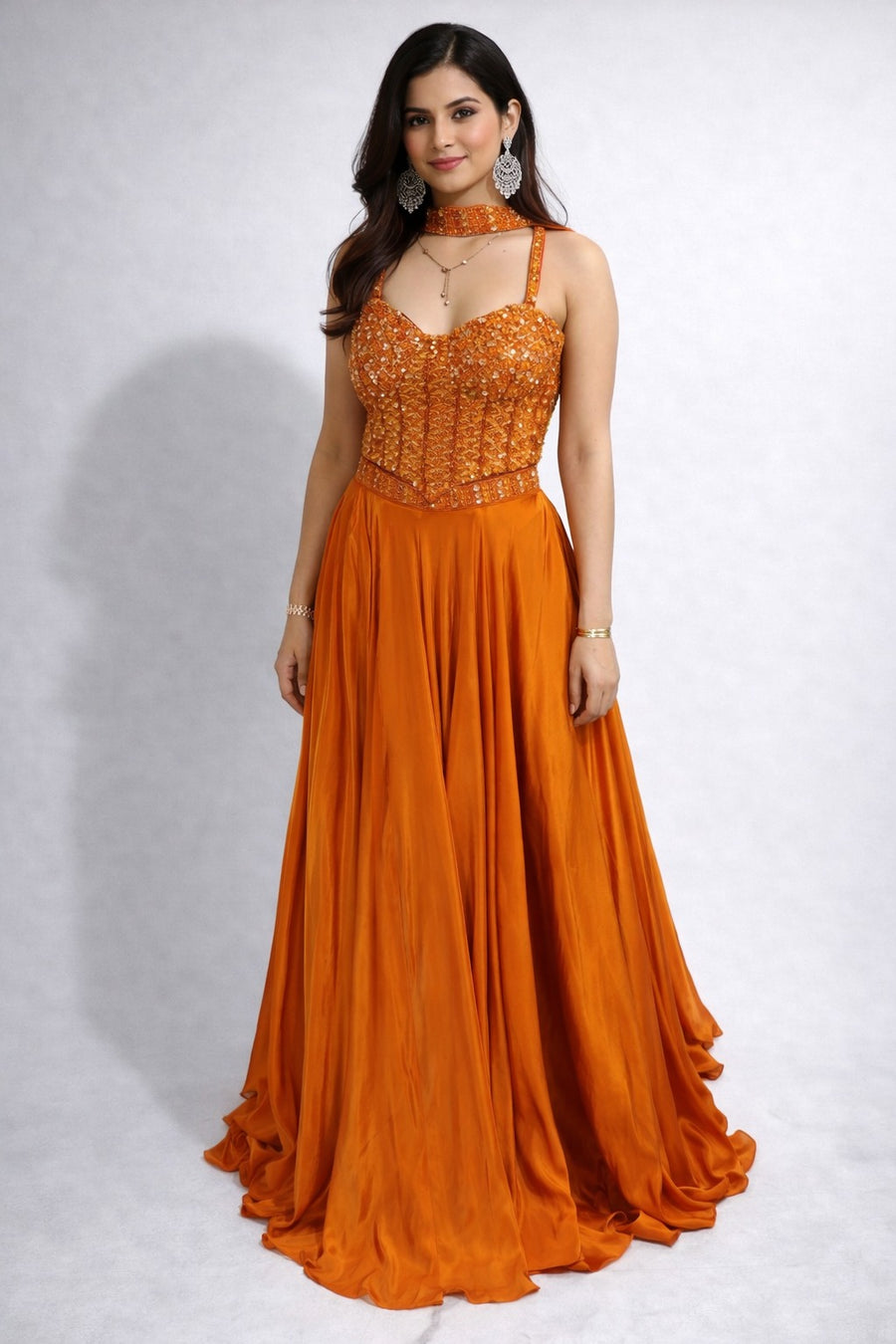 Rust orange pose lehanga