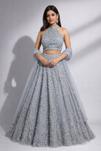 Blue ice embrodiry lehanga