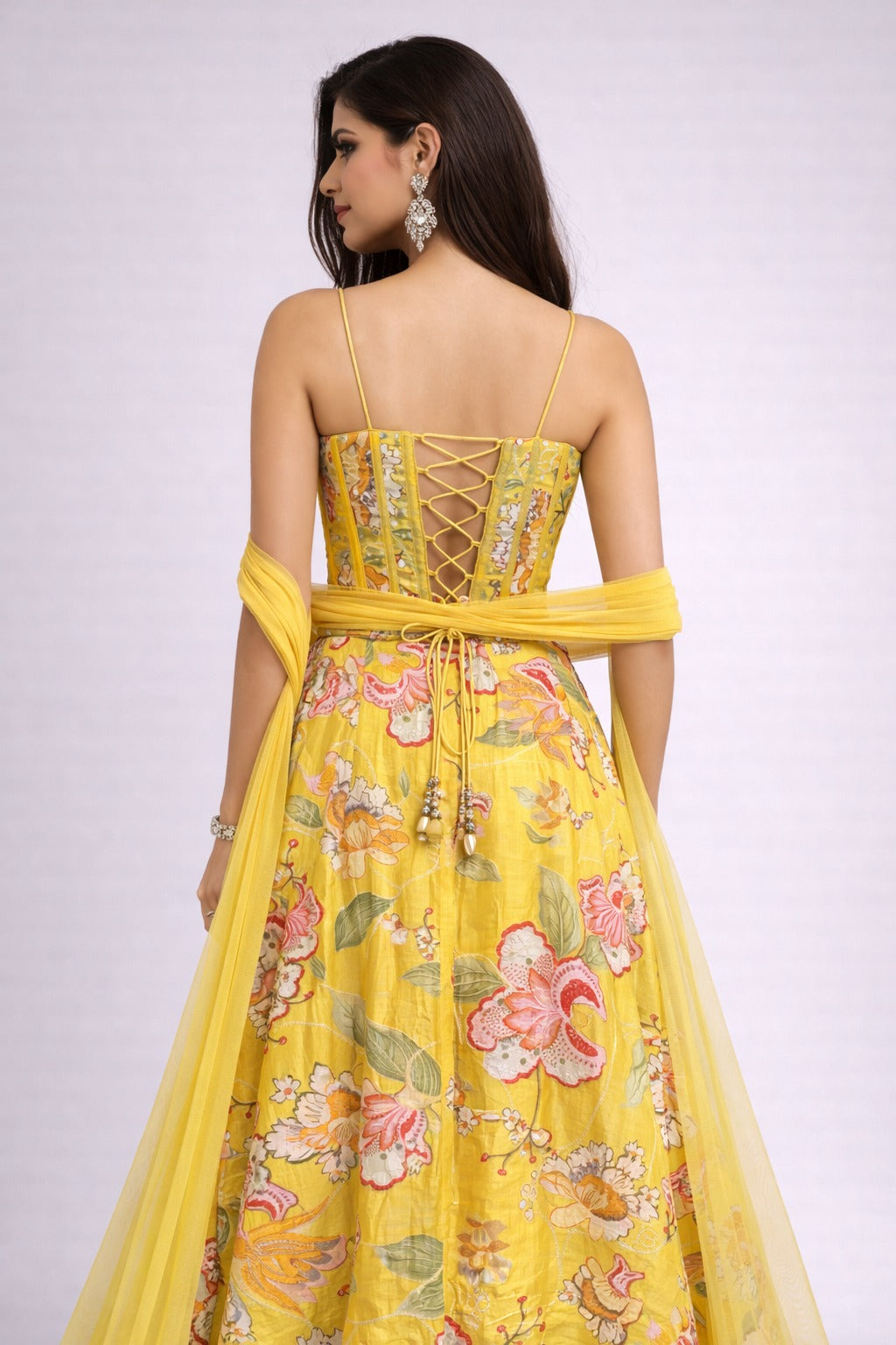 floral yellow lehanga
