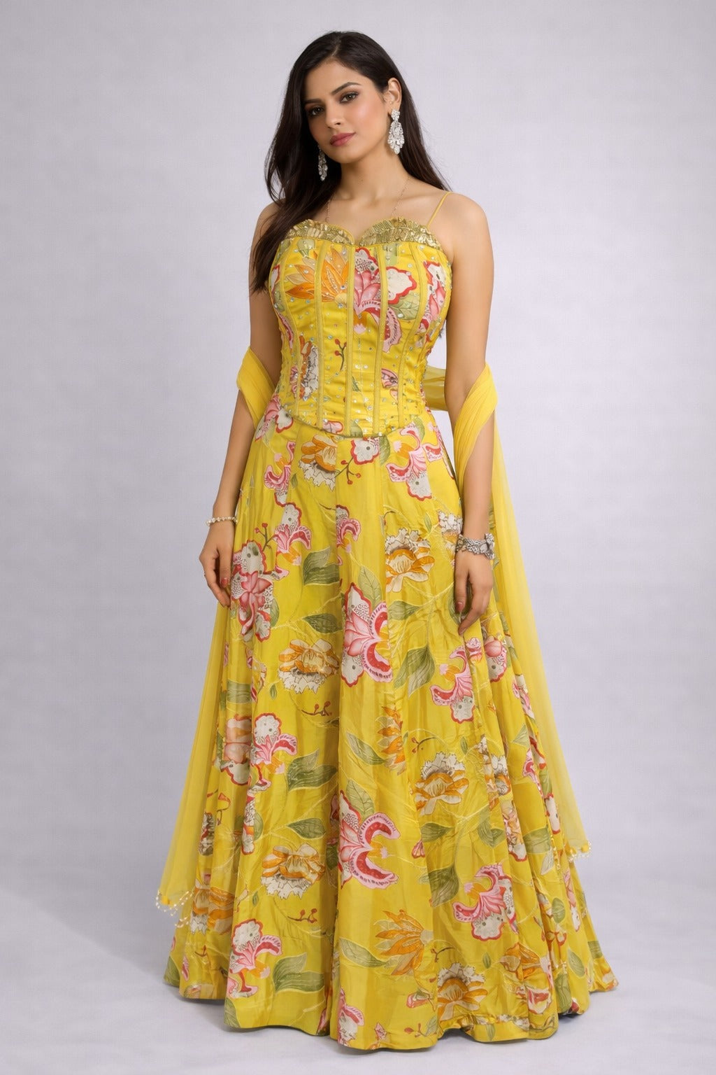 floral yellow lehanga
