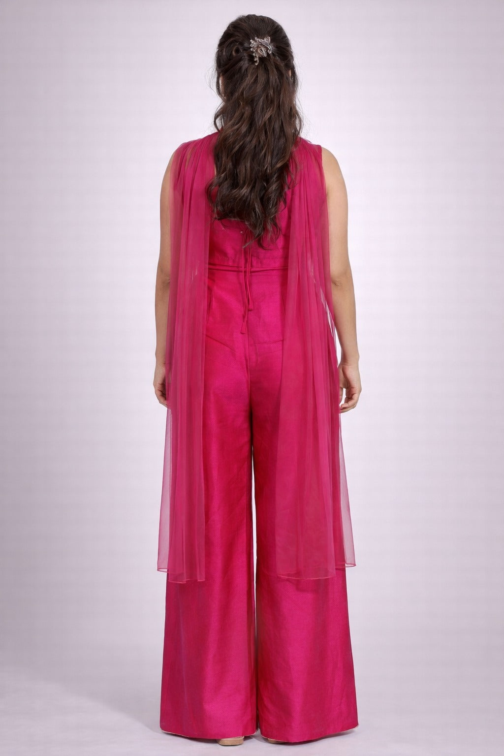 Pink Embroidered Indo-Western Jumpsuit Set 
