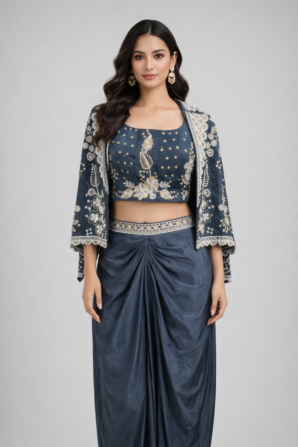 Embroidered Dhoti Set with Jacket