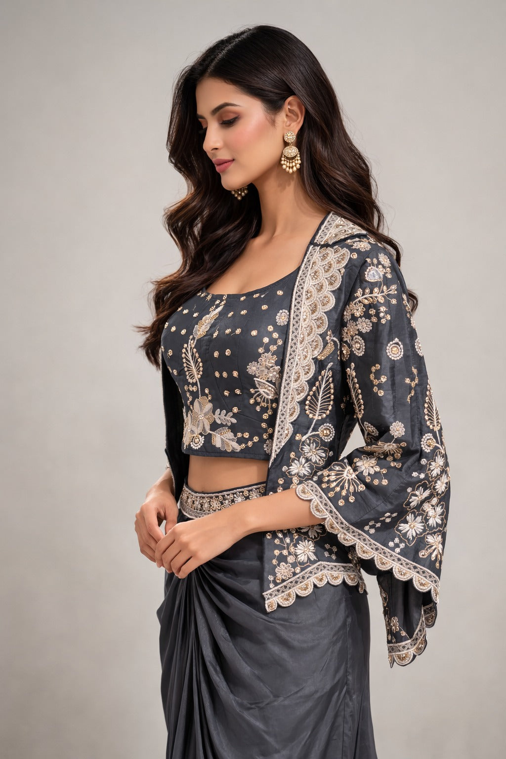 Embroidered Dhoti Set with Jacket