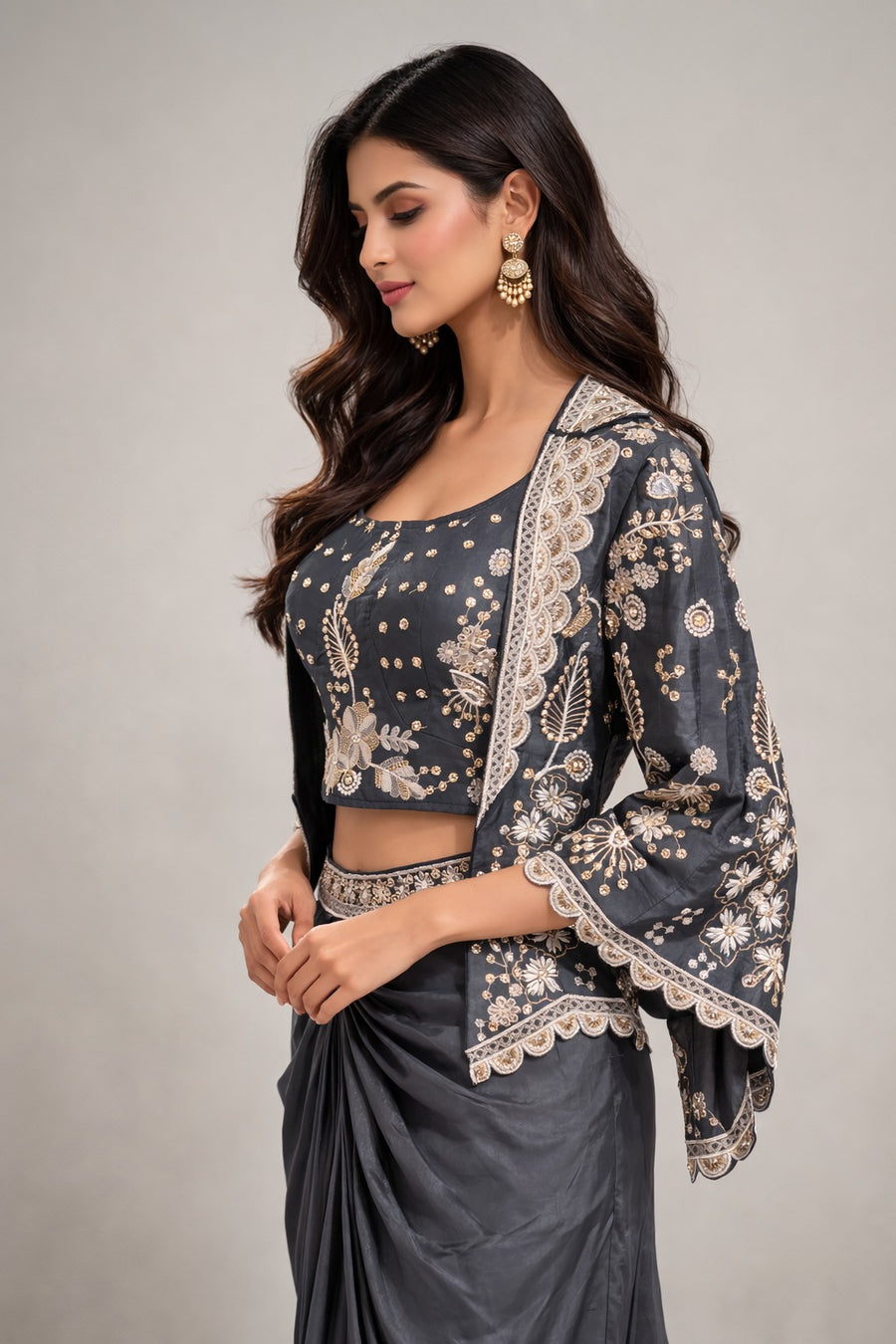 Embroidered Dhoti Set with Jacket
