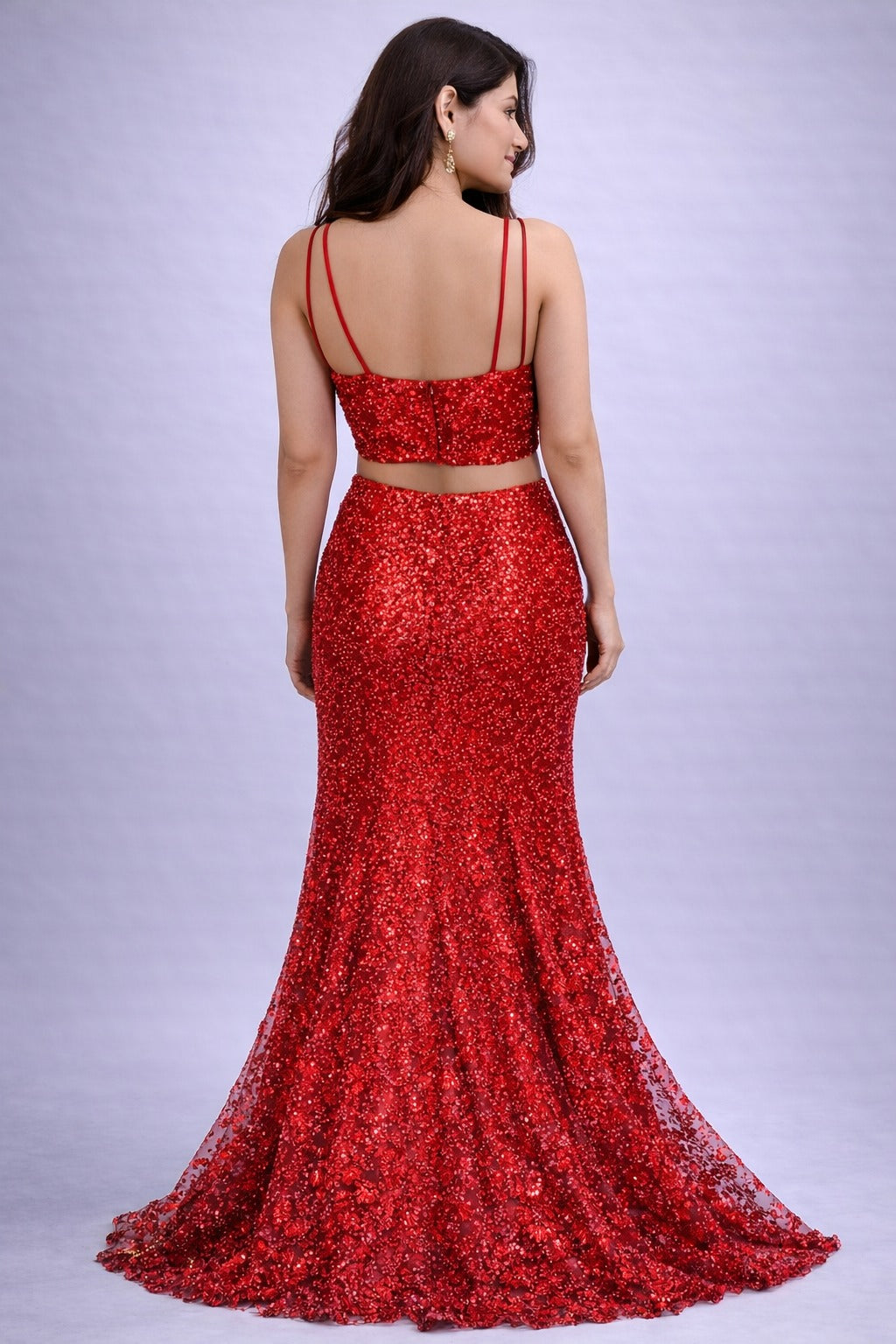 red sequins lehanga