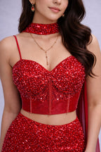 red sequins lehanga