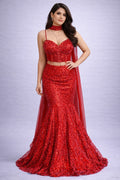red sequins lehanga