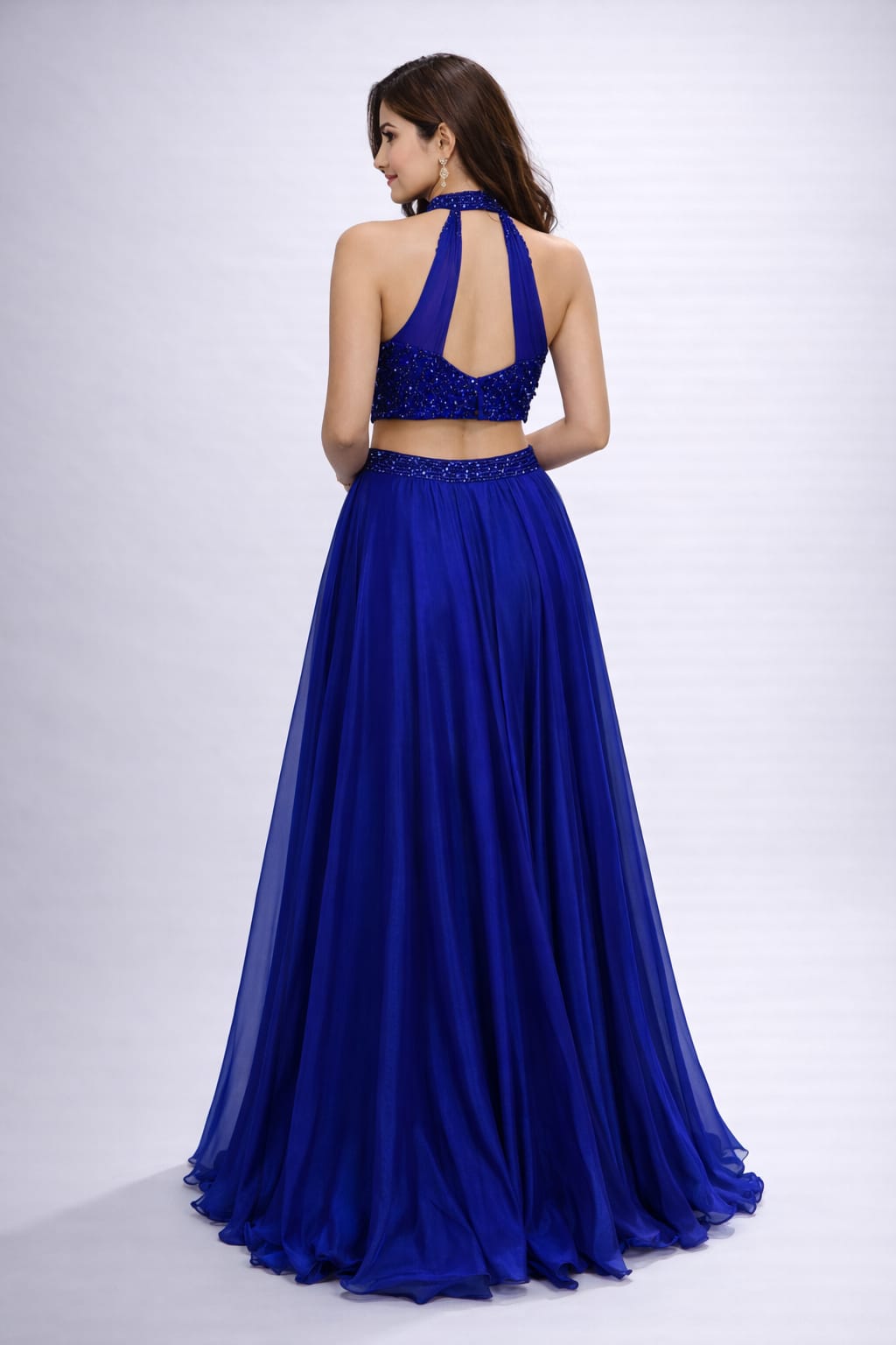 Embellished Crop Top with Flared Skirt Set