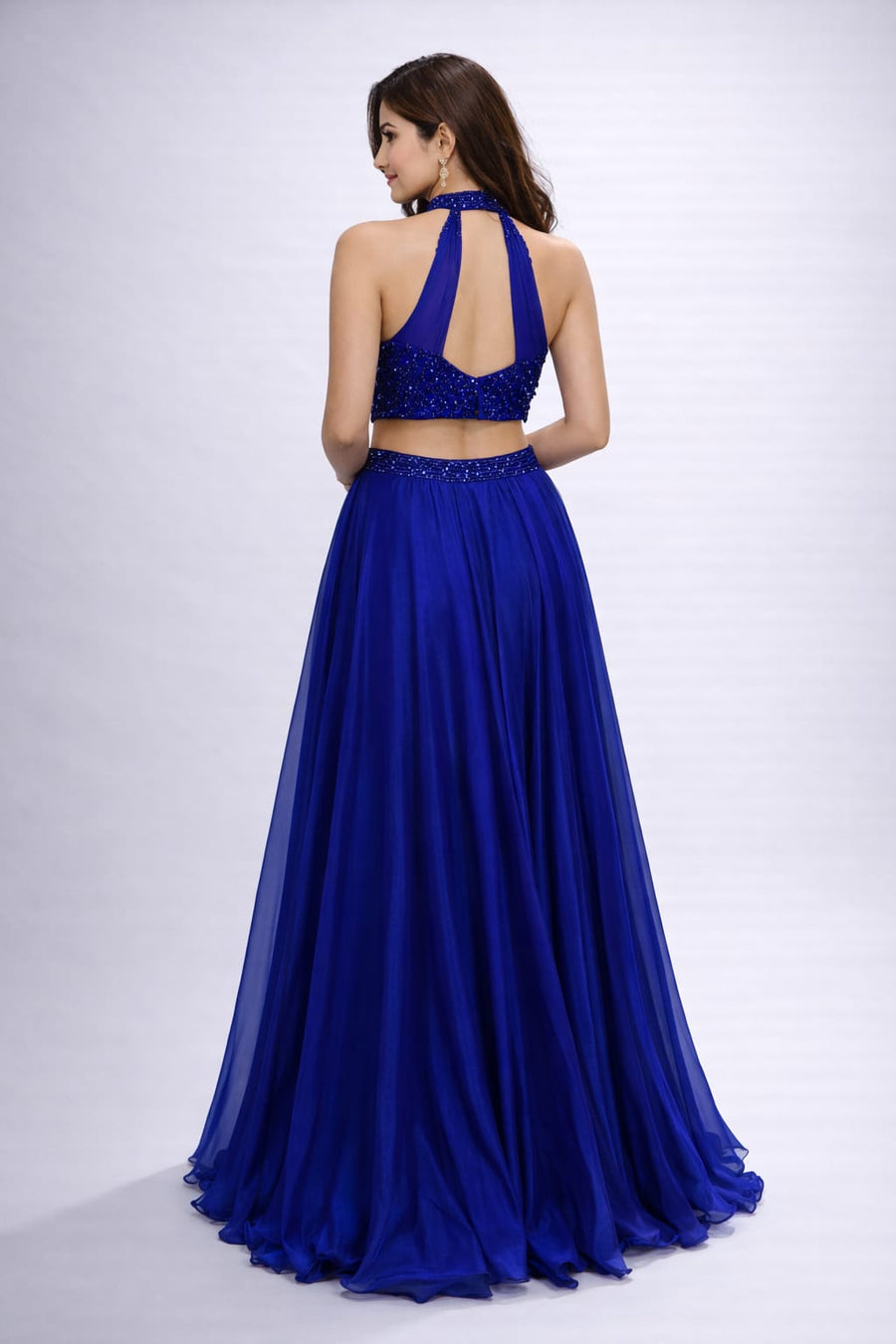 Embellished Crop Top with Flared Skirt Set