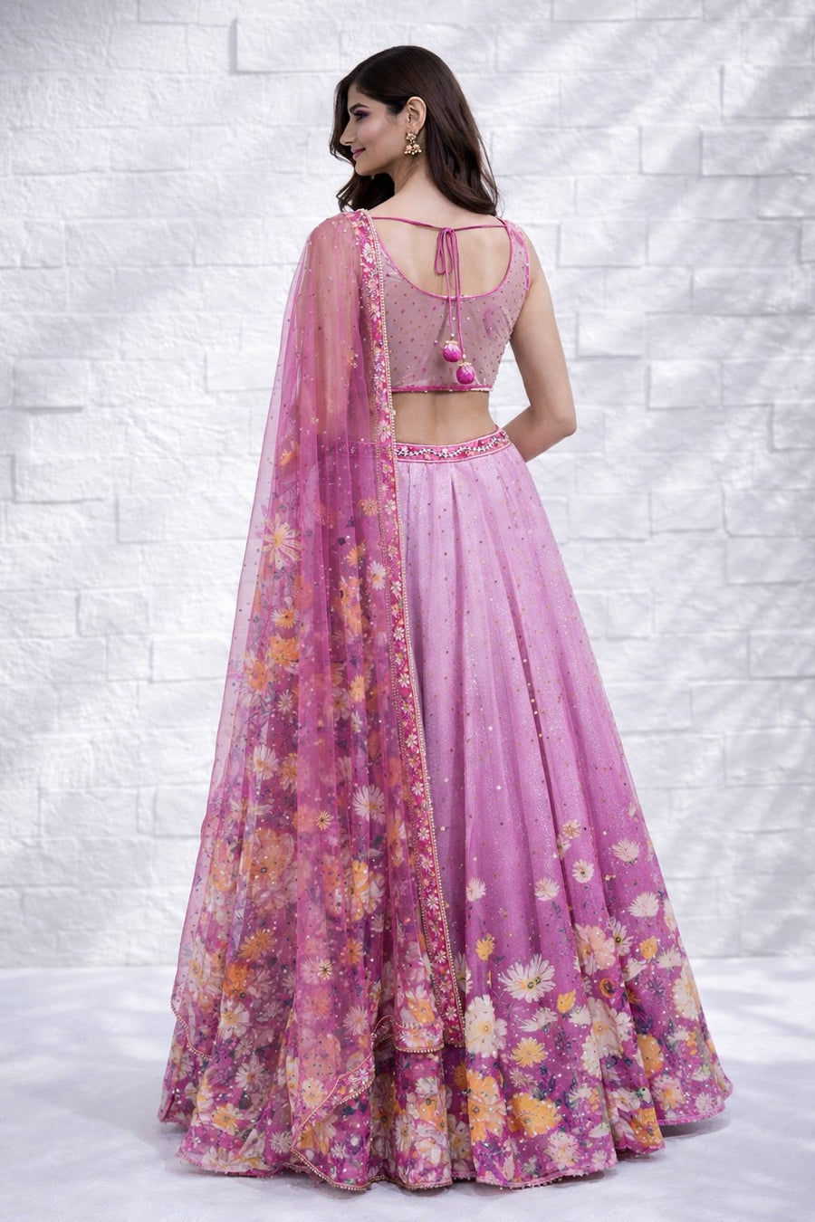Pink Floral Printed Lehenga Set