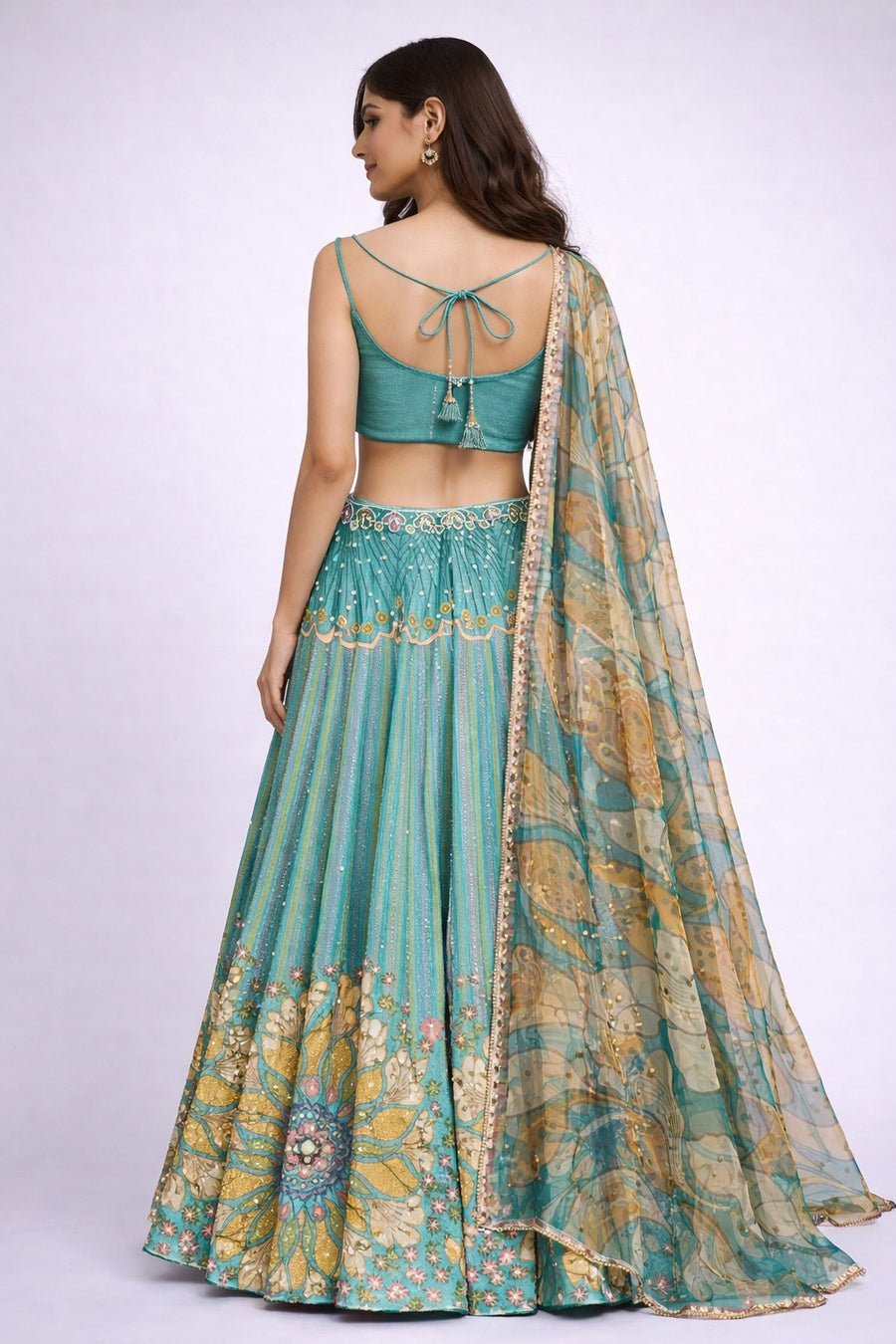 Teal Floral Printed Lehenga Set 