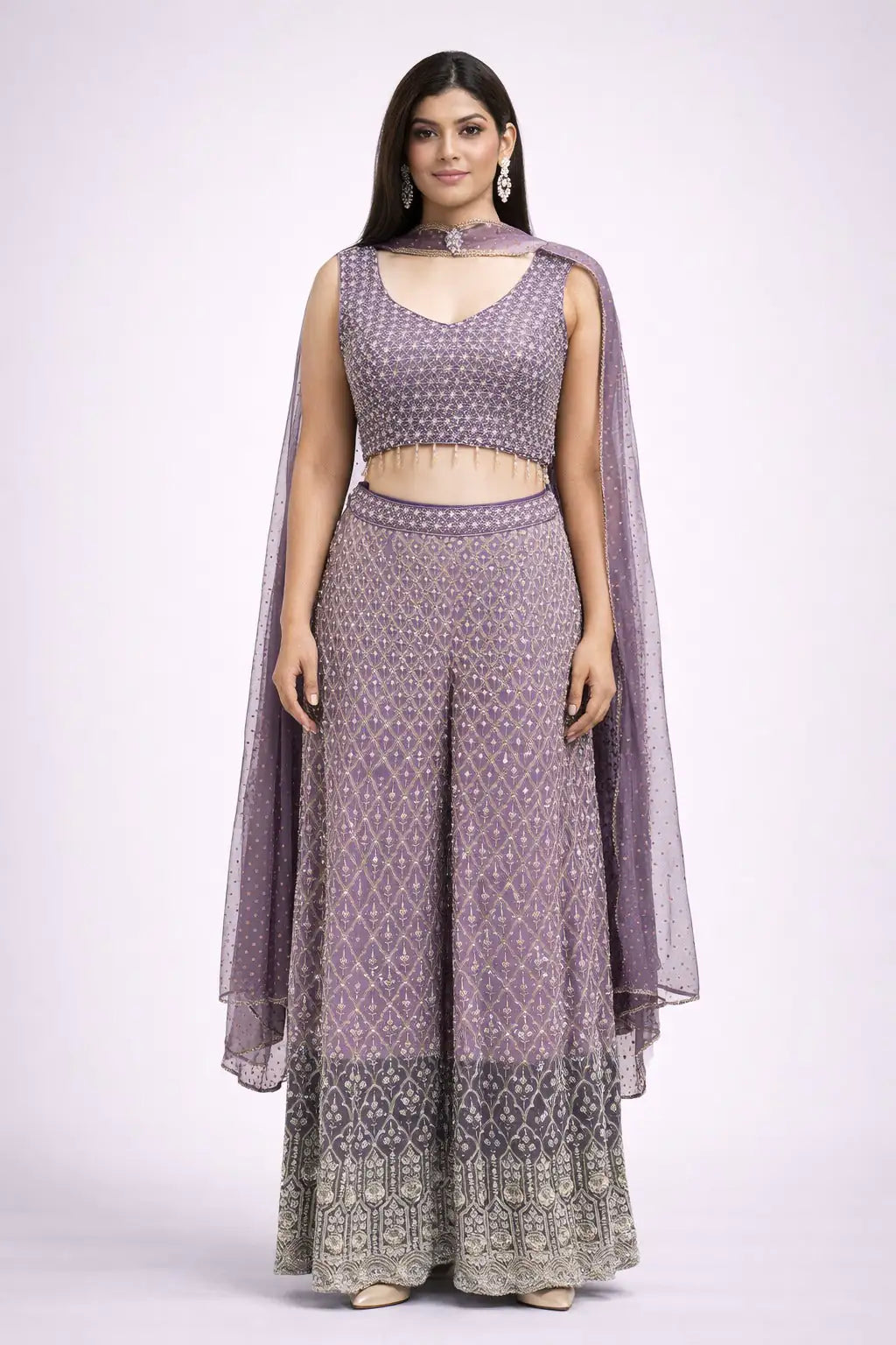 purple embroidered sharara