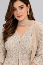 beige embroidered outfit sharara sets