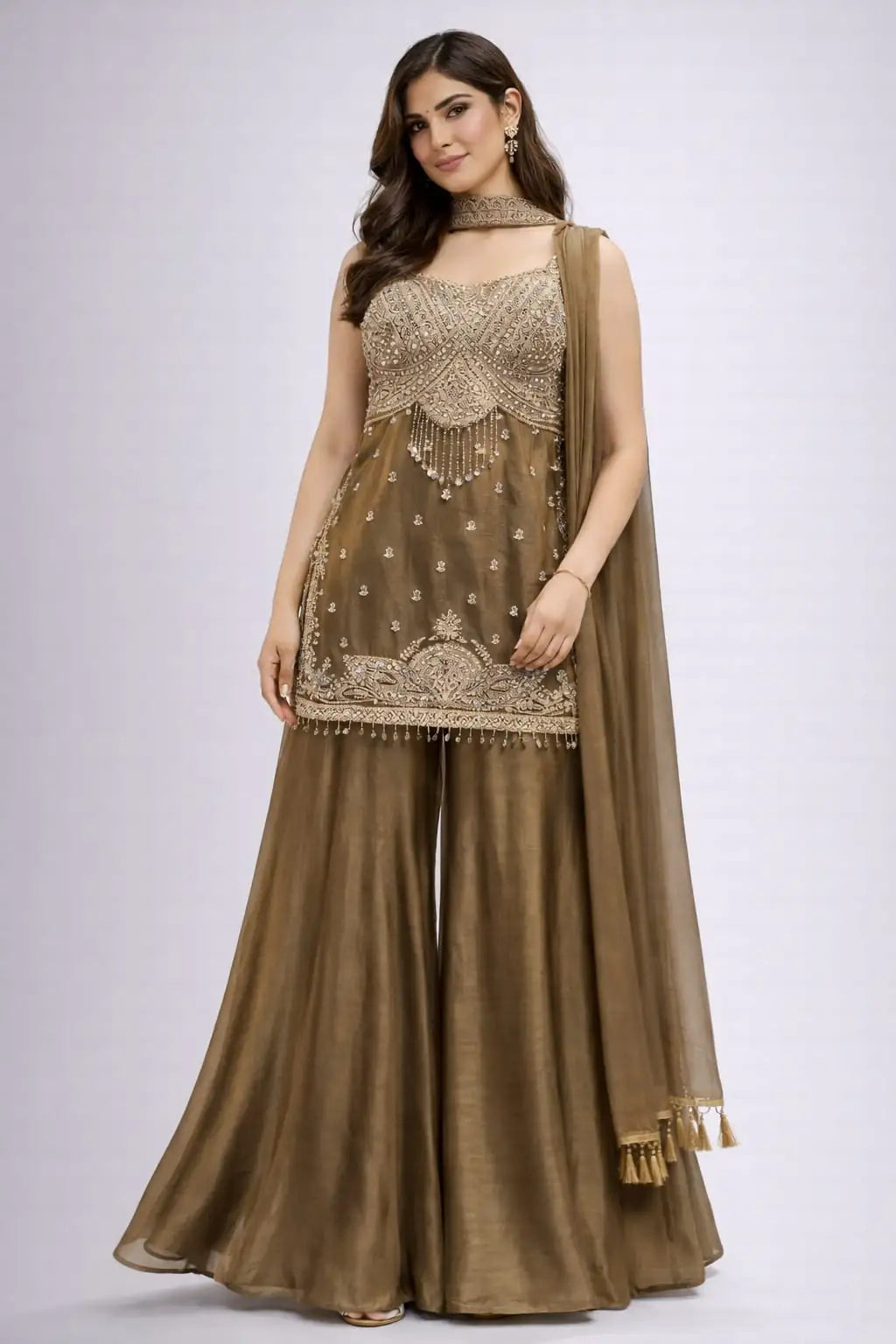 brown sharara suit