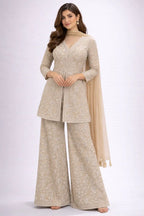 beige embroidered outfit sharara sets