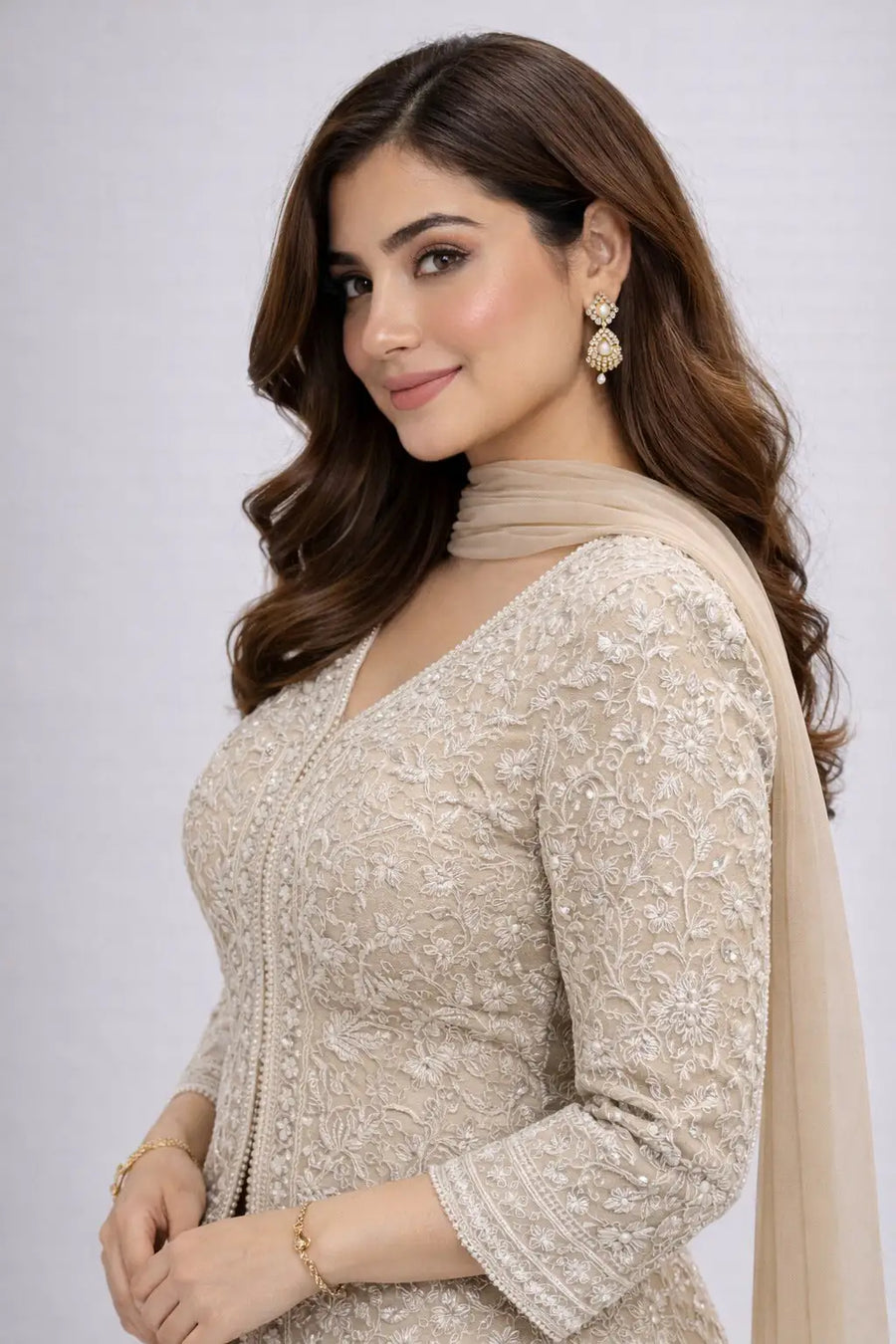 beige embroidered outfit sharara sets