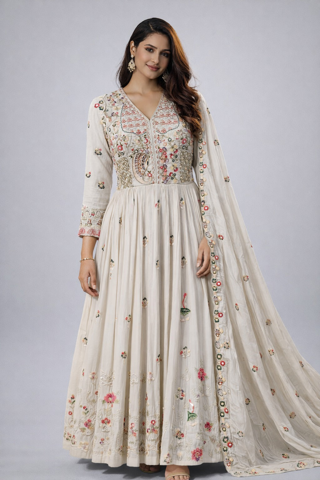 white anarkali suit