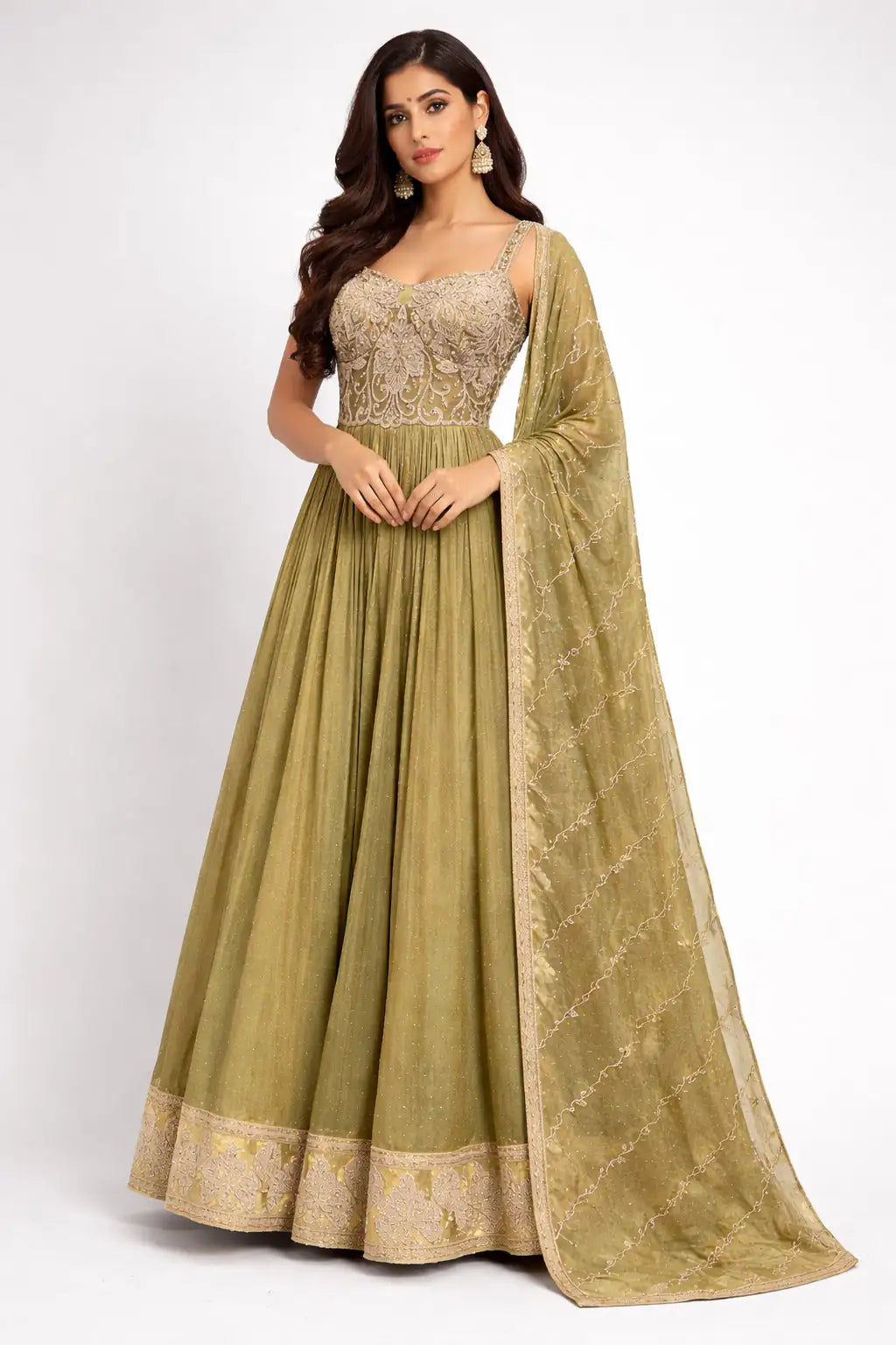 Pista green anarkali suit