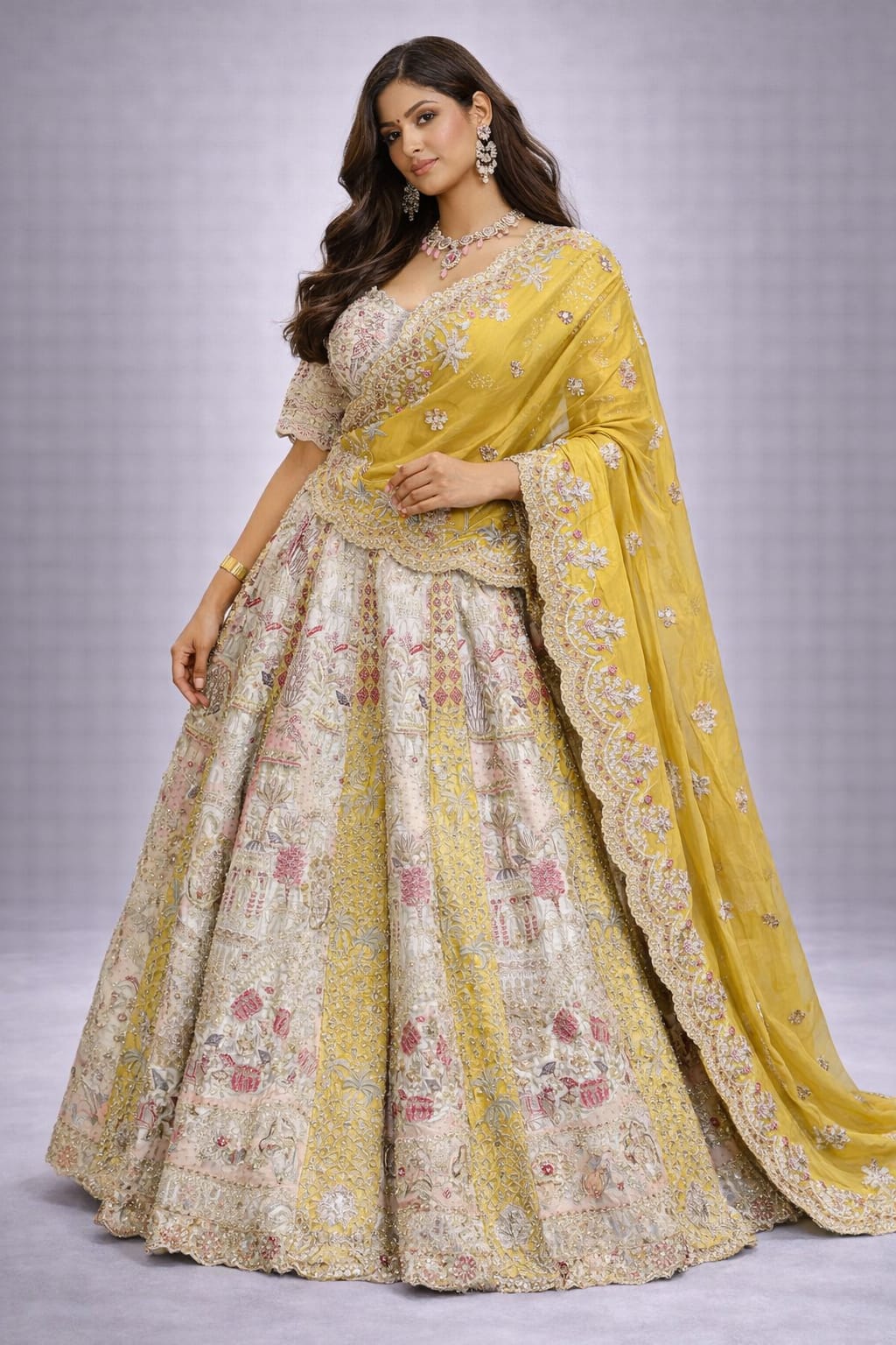 Yellow and Ivory lehenga set