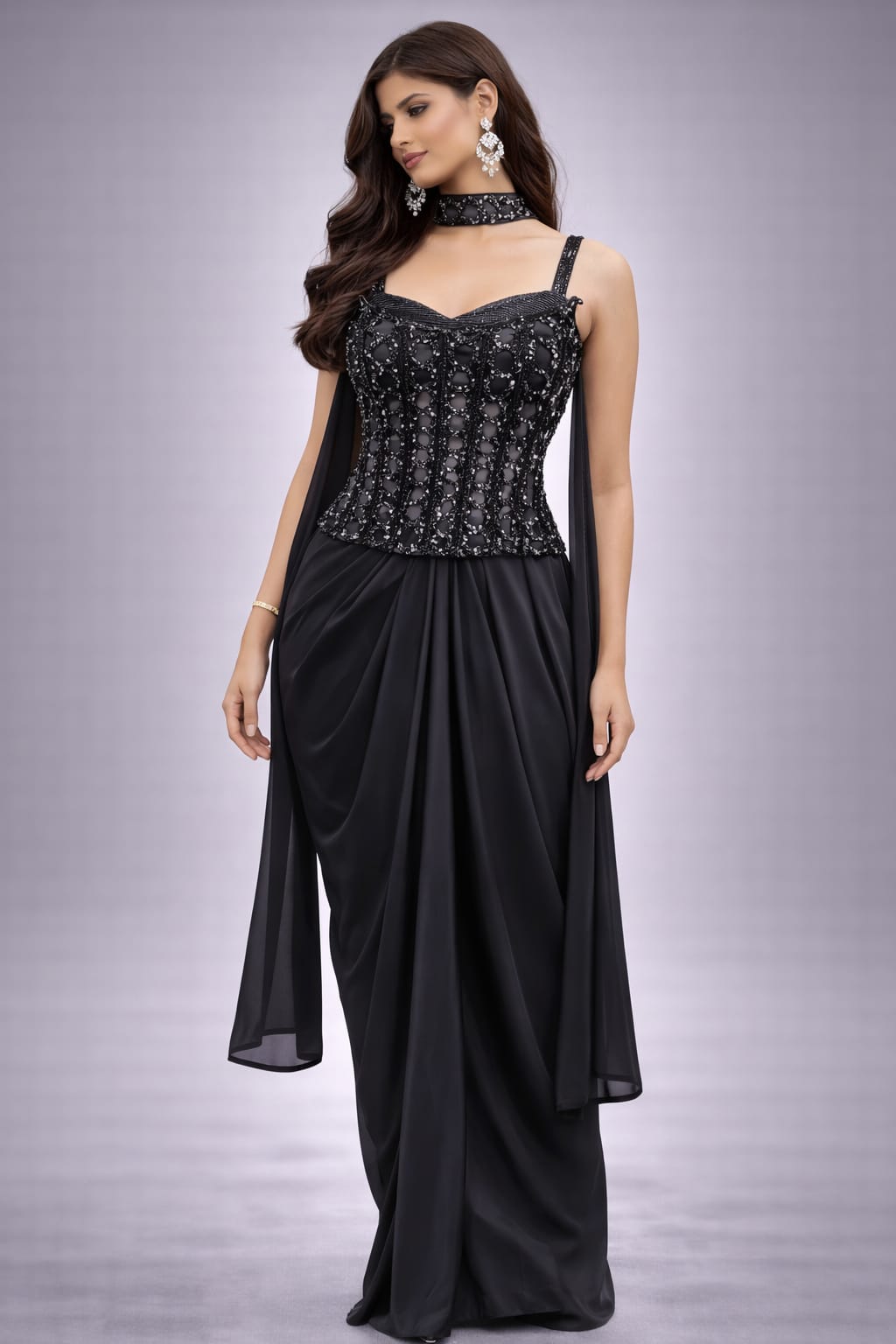 Dhoti Set with Embellished Corset Blouse